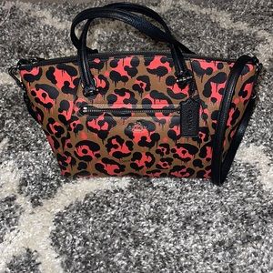 Coach orange and leopard satchel crossbody.